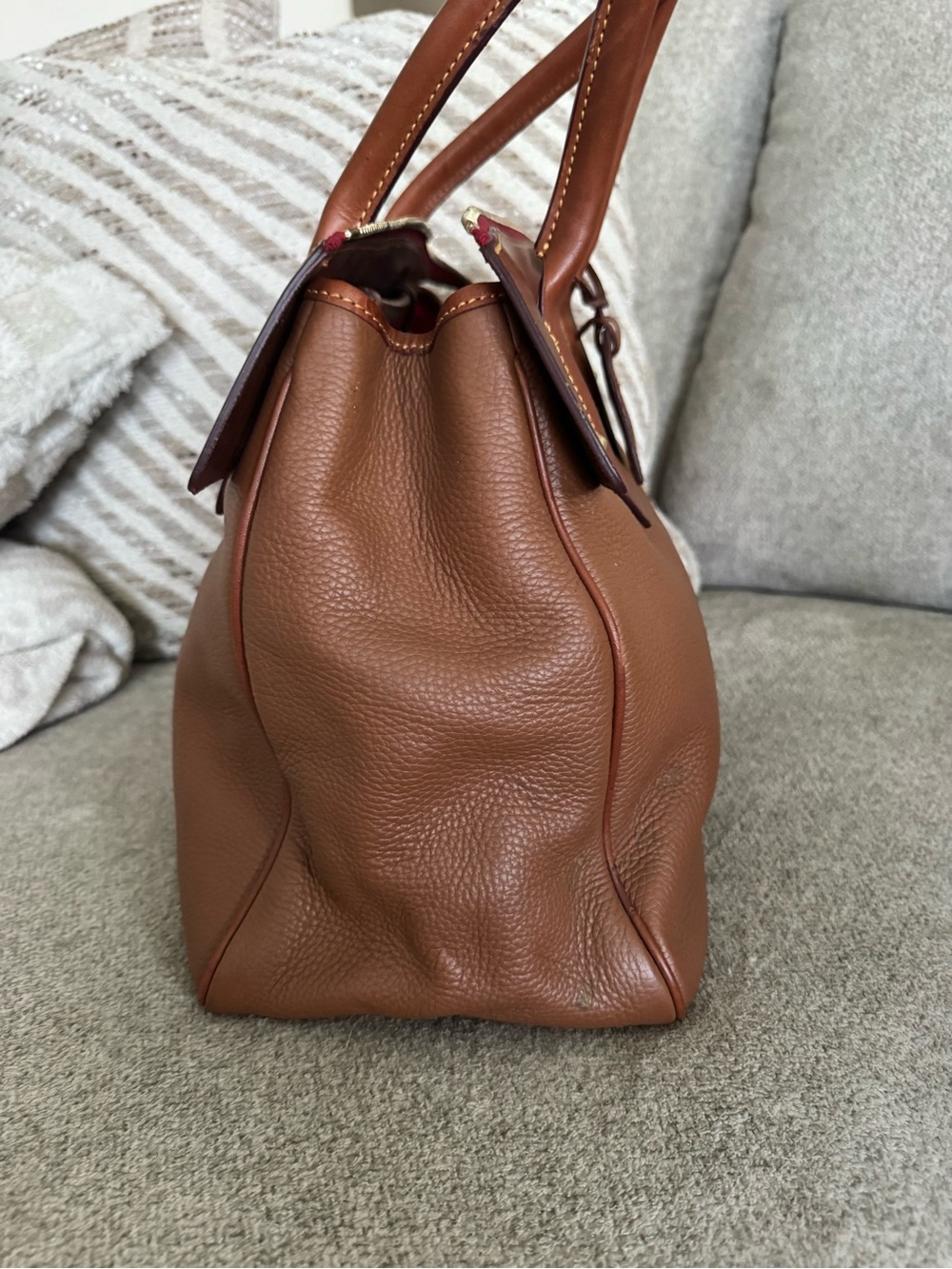 Dooney & Bourke Brown Pebble Leather Satchel with Cognac Trim - Picture 8 of 12